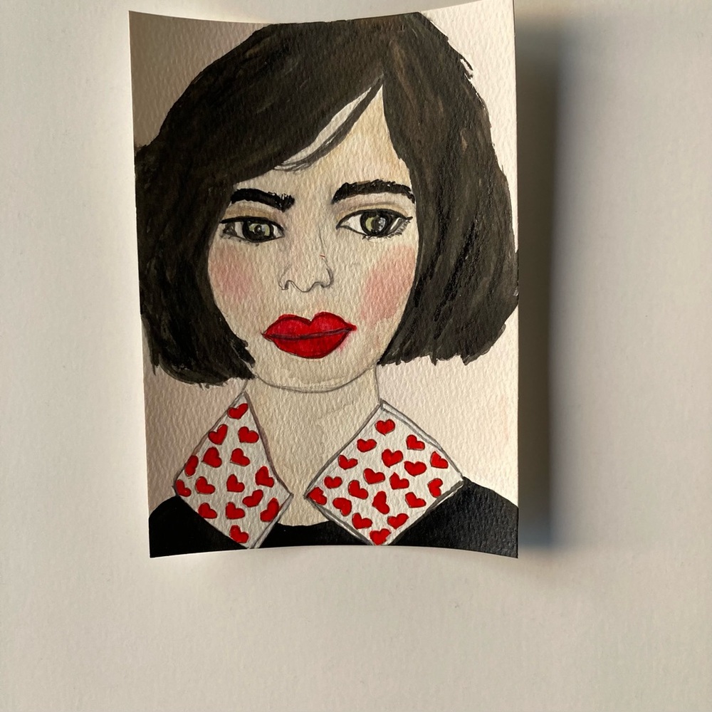 Hand-Painted Portrait with Heart Collar - Picture 2 of 2